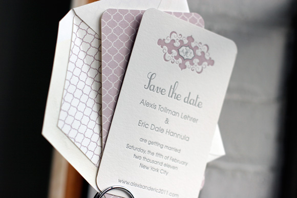 Purple&Gray_Monogram_Pattern_Letterpress_WeddingSaveTheDates