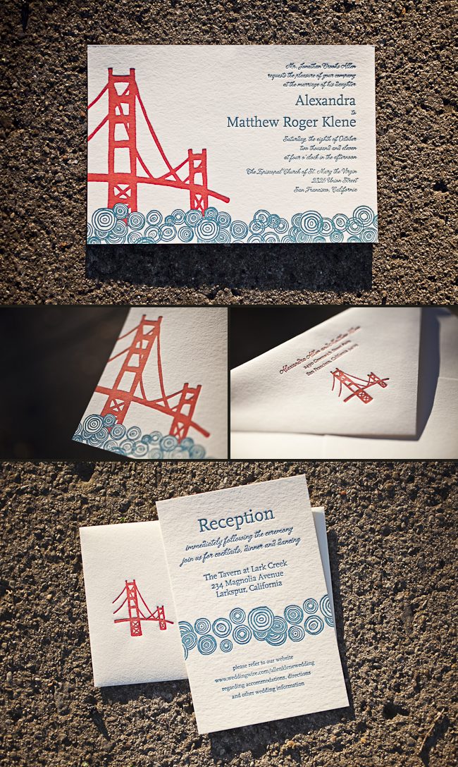 d san francisco themed letterpress wedding invitations
