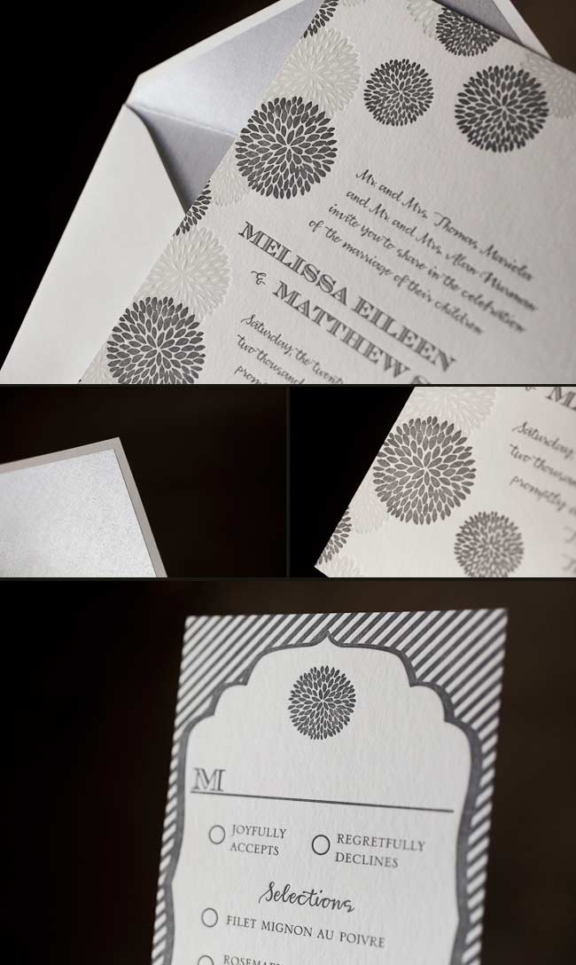 Custom-Dove-Pewter monochromatic letterpress wedding invitations