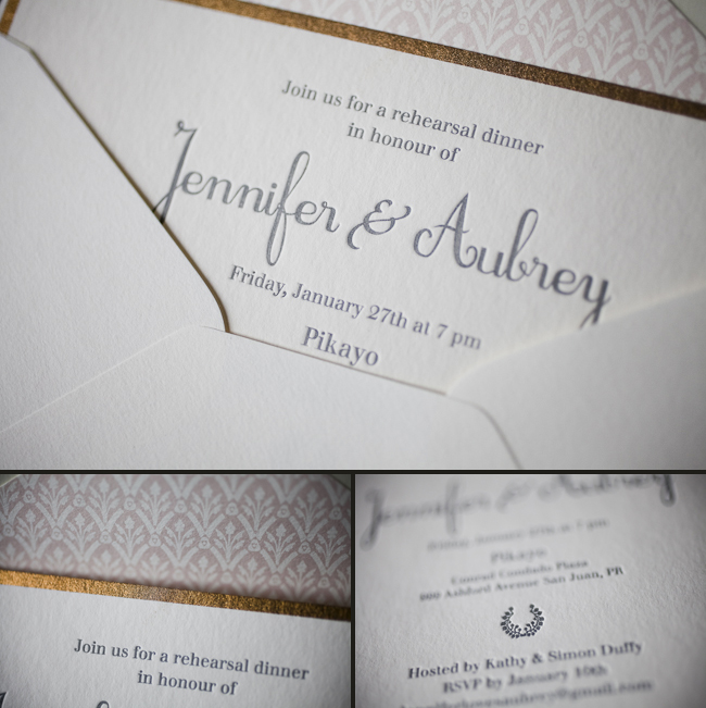 Evans-grid modern letterpress rehearsal dinner invitations