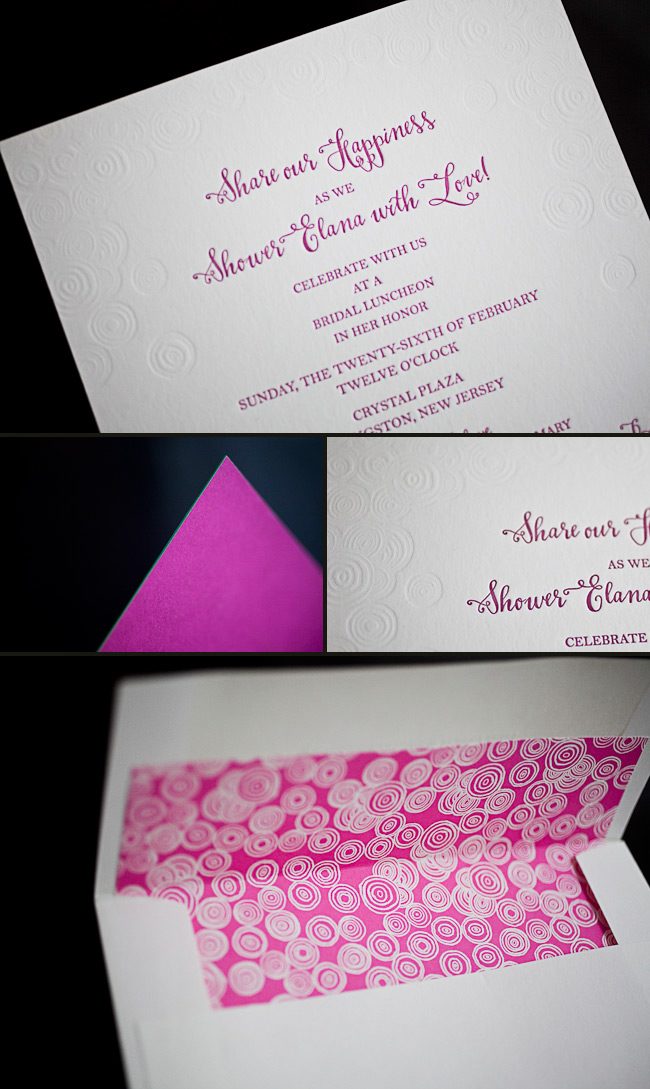 s-custom-rasberry-inkless colorful letterpress bridal shower invitations