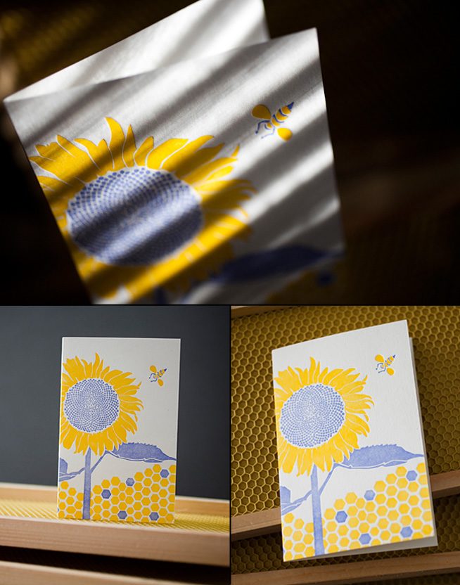 Smock-BeeCard-montage Smock's first card in their "Change the World" letterpress card series, Sunflower. 100% of proceeds from the card sales will be donated to the Pesticide Action Network.