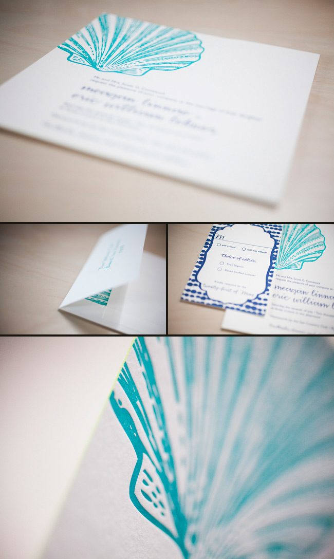 nautical blue letterpress wedding invitations