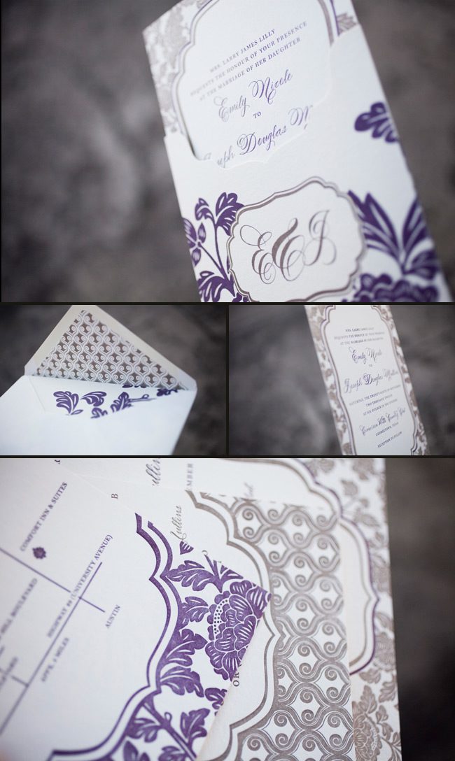 S_Dawson_Eggplant-Taupe elegant letterpress wedding invitations