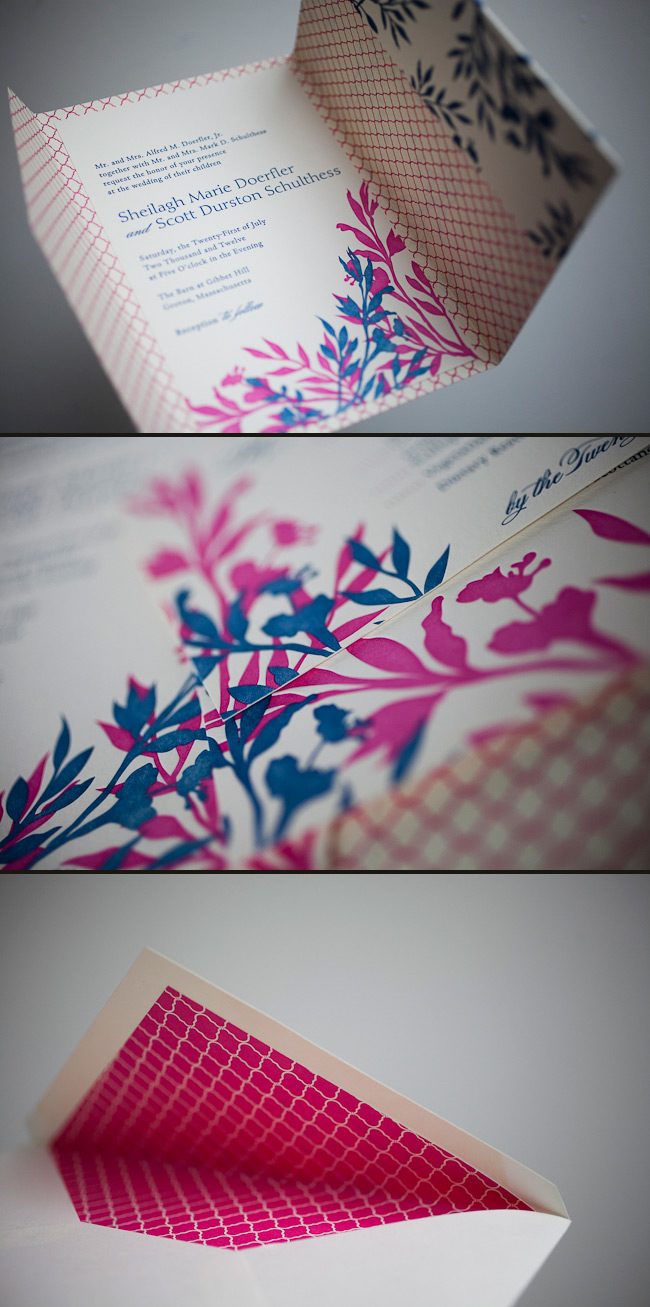 S_Engadine_Hotpink-Navy colorful letterpress wedding invitations