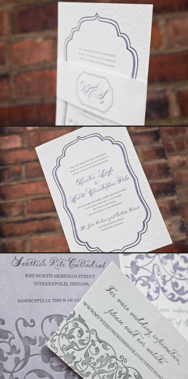 This is a customization of Smock's Dawson letterpress design. This is a 3 color customization of the Dawnson letterpress invitation printed by Smock