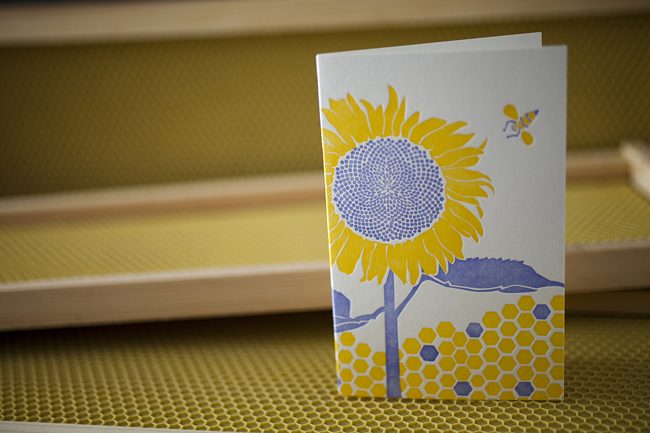 Sunflower Smock's Sunflower card, part of the line's change the world card series, helps the Pesticide Action Network save the honeybees.