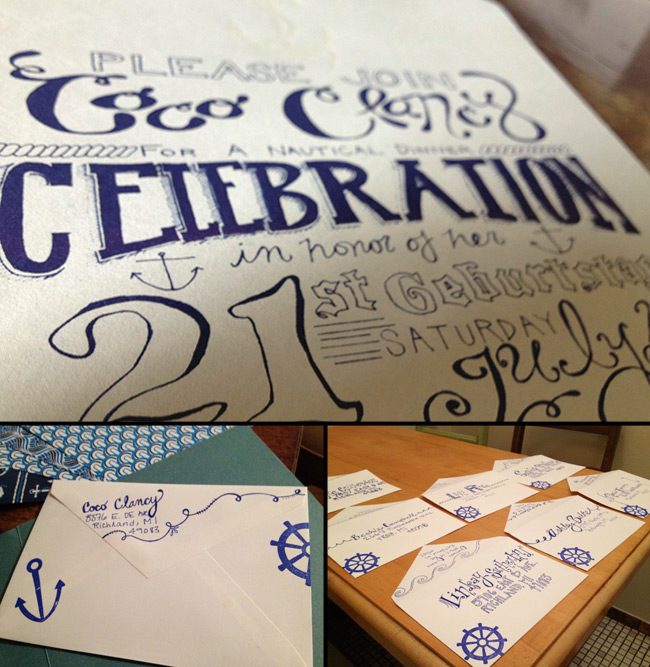 DIY nautical party invites using lettersheets from Smock Nautical party invitations with hand lettering
