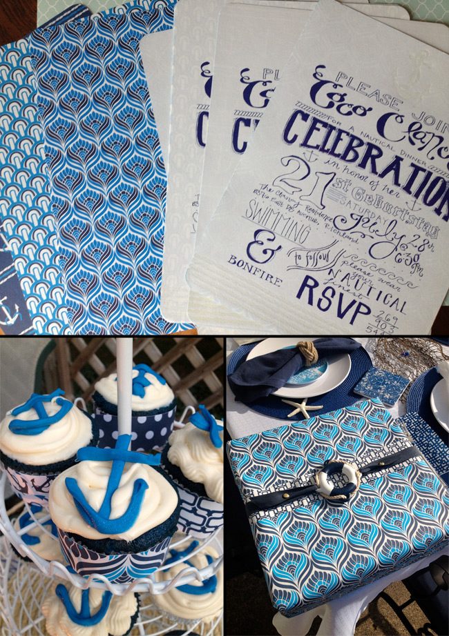 Nautical party invitations made with Smock lettersheets DIY nautical party invites, nautical cupcakes and nautical gift wrap!
