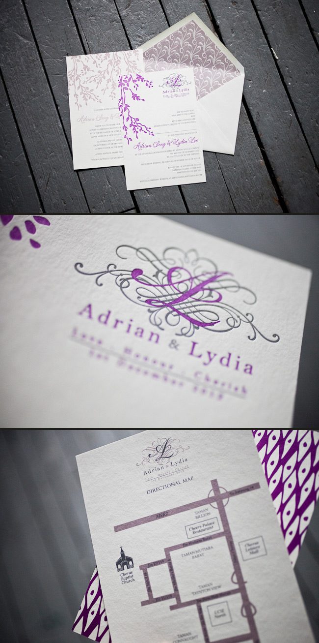 Soft and romantic colors make this Robson customization unique. Letterpress wedding invitations in a soft and romantic color palette.