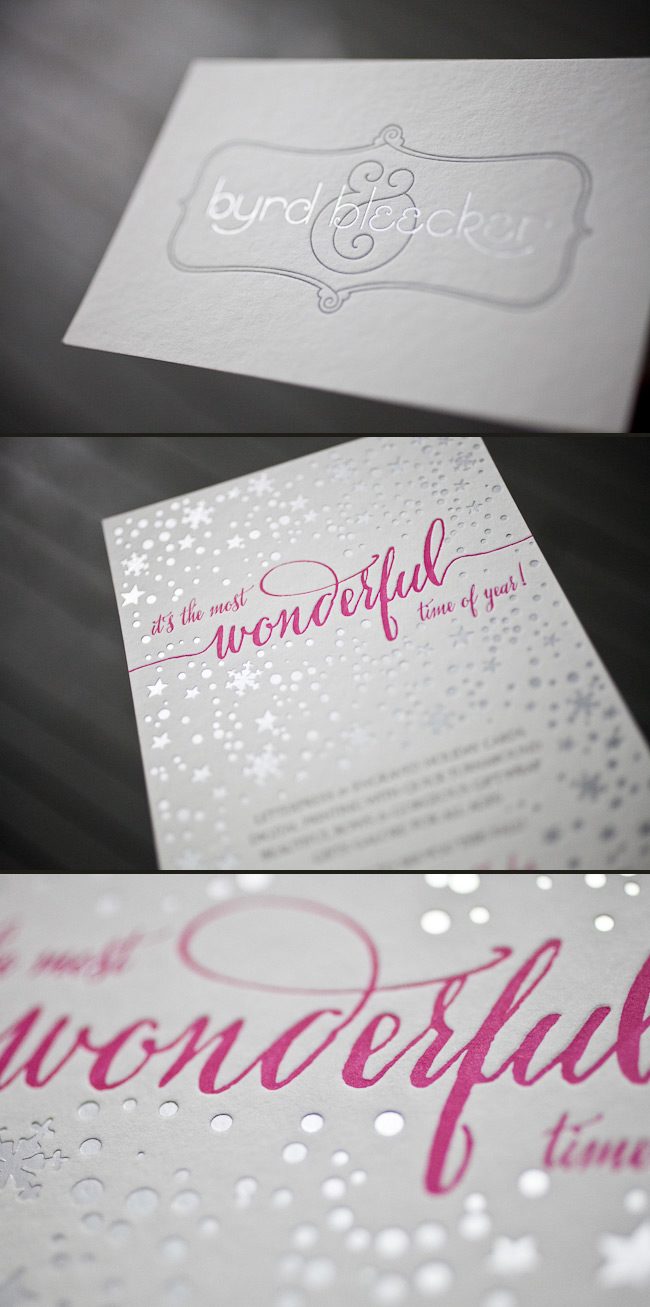 Lovely letterpress + foil holiday cards for Byrd + Bleecker A combination of hot pink, espresso and silver foil make for gorgeous holiday cards.