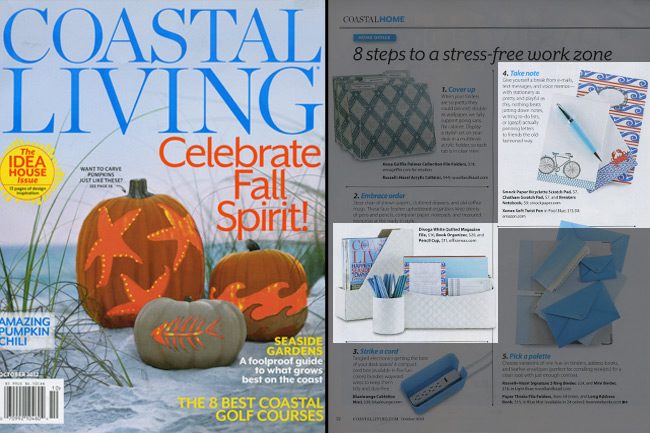 Smock products were featured in the October 2012 issue of Coastal Living Nautical notebooks and scratchpads from Smock were featured in Coastal Living's 2012 issue