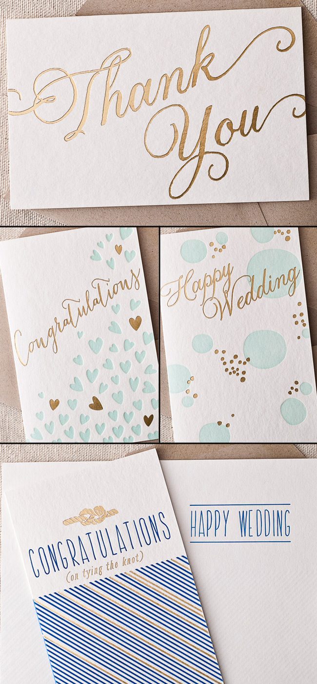 New foil stamped + letterpress cards from Smock are perfect for weddings! Thank you notes, congratulations and happy wedding cards with gold and silver foil are new from Smock