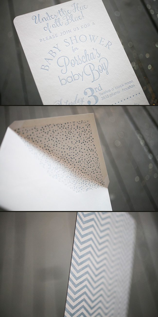 The perfect letterpress baby shower invitations for a baby boy! Blue letterpress baby shower invitations