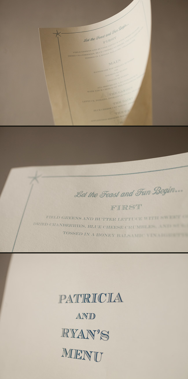 Offset menus are nautical and chic Choose menus to match your wedding style