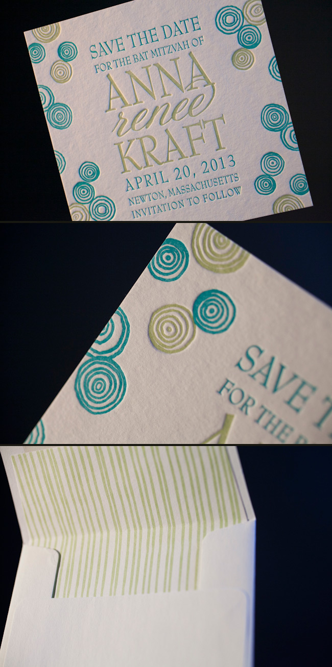 Save the dates for a Bat Mitzvah! Colorful letterpress save the dates