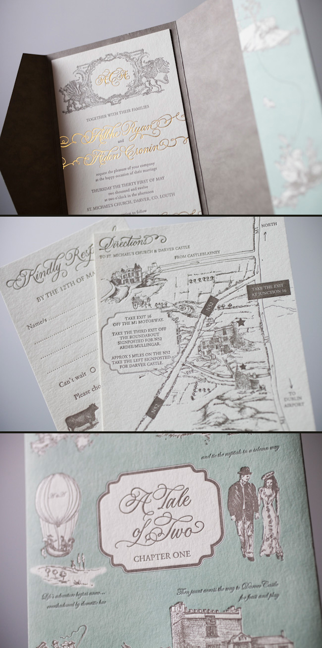 Custom letterpress + foil wedding invitations with elaborate hand calligraphy Pretty as a Picture in Ireland submitted this gorgeous custom artwork