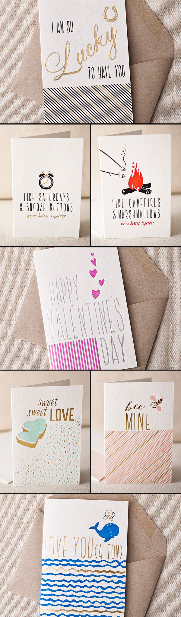 Letterpress and foil stamped love cards from Smock for Valentine's Day These love cards from Smock are quirky and sweet for Valentine's Day