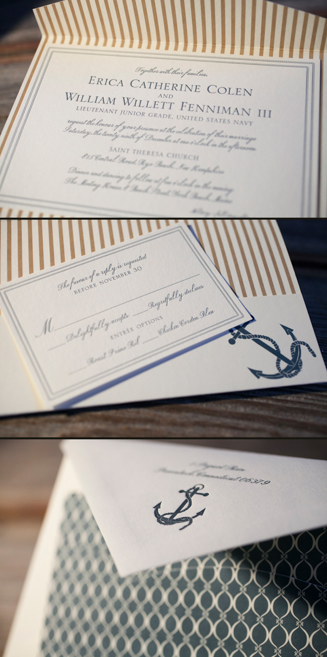 Classic nautical letterpress wedding invitations Nautical letterpress wedding invitations with classic stripes