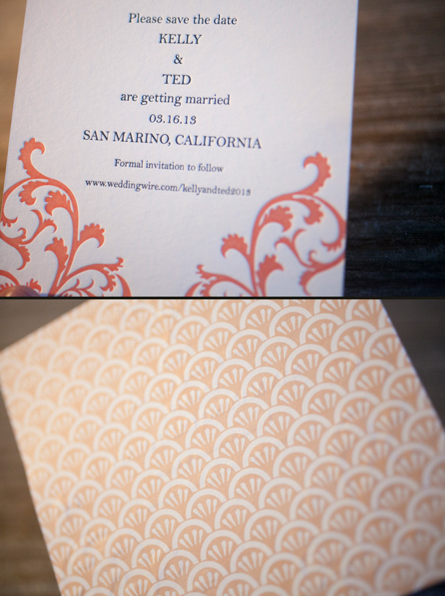 Colorful letterpress + offset save the dates Unique square letterpress save the dates