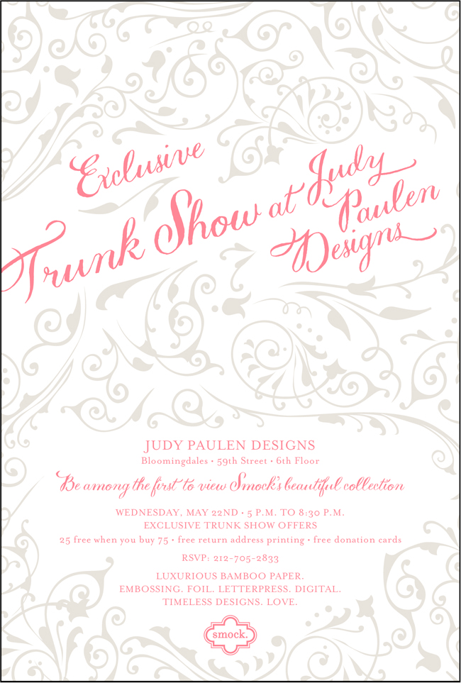 Come see the brand new Smock album at an exclusive Judy Paulen Designs Trunk show on Wednesday, May 22 Smock will introduce a new wedding album in May 2013