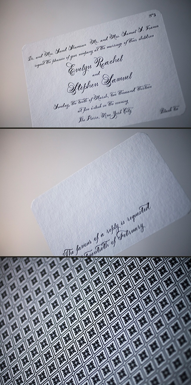 Classic black letterpress wedding invitations The Haddington design is unique and perfect for a black tie wedding