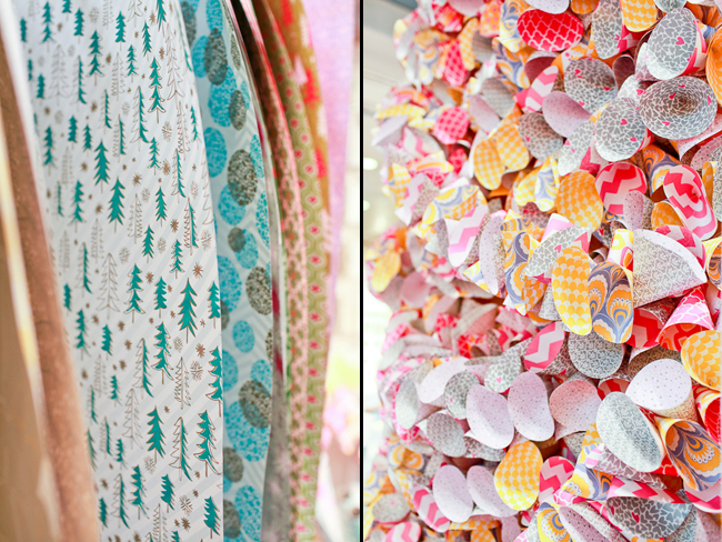 Left: new holiday gift wrap from Smock; Right: a wall full of paper cones was on display at the 2013 Smock booth Double-sided gift wrap from Smock on display at the 2013 National Stationery Show