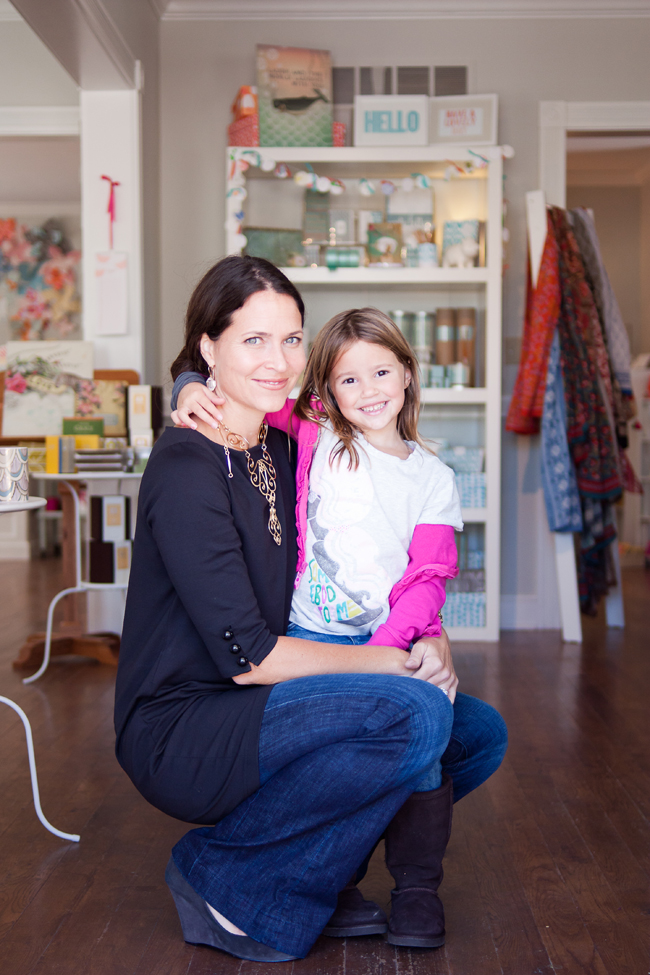 Amy Graham Stigler, creative director of Smock and owner of Monograham Paper in Delafield, WI, poses with her daughter Miette inside the shop Letterpress card designer Amy Graham Stigler, creative director of Smock and owner of Monograham Paper, poses in her Delafield, WI paper boutique