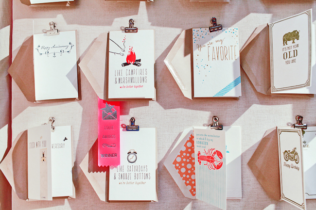 Smock's "Like Campfires" card won the 2013 Louie award for romantic occasions $3.50 and up | Photography courtesy of Nole Garey at Oh So Beautiful Paper Smock's letterpress cards on display at the 2013 National Stationery Show | Photography courtesy of Nole Garey at Oh So Beautiful Paper