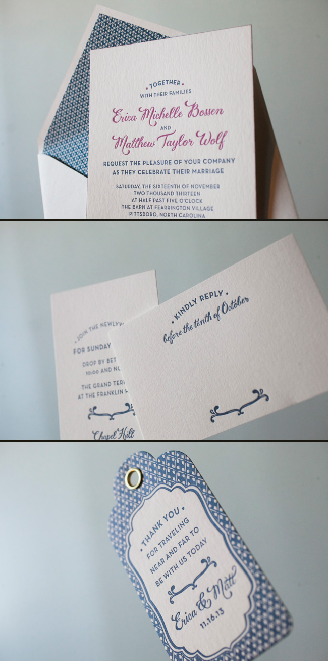 Smock can create a customized letterpress wedding invitation suite for you! Navy Letterpress Wedding Invitation Suite