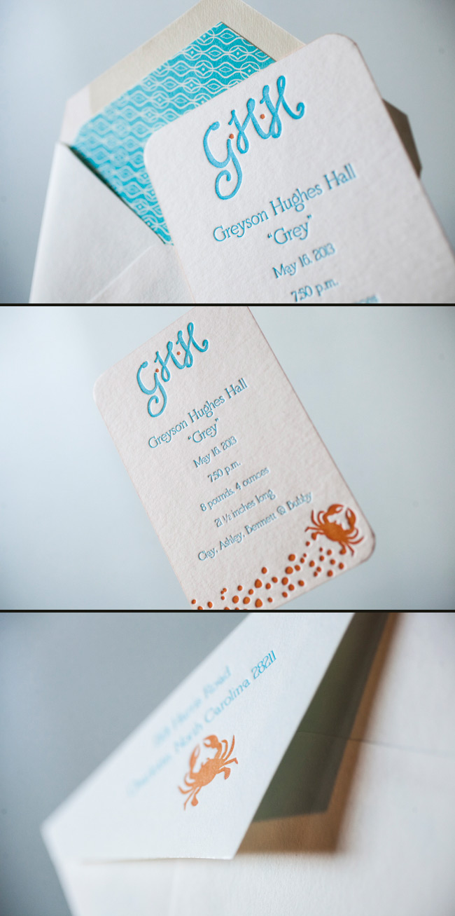 Letterpress Baby Announcements with Smock Motifs Cute Letterpress Baby Announcements by Smock