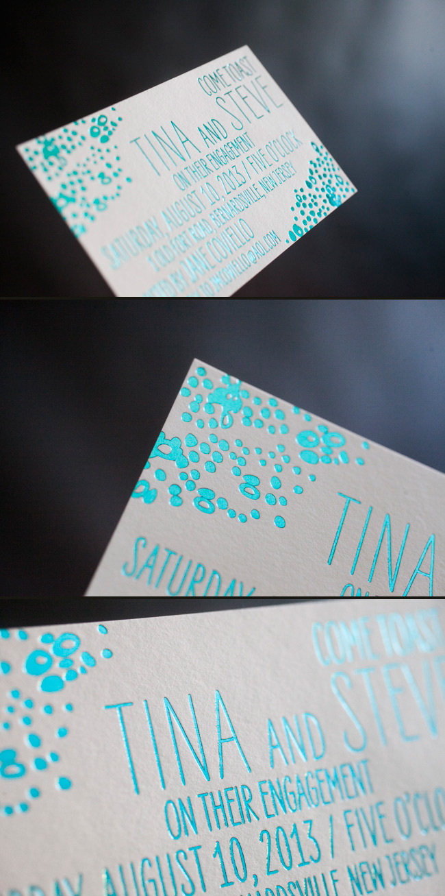 Engagement Party Invitation Printed in Teal Shine Foil Smock's Tatra Engagement Party Invitations