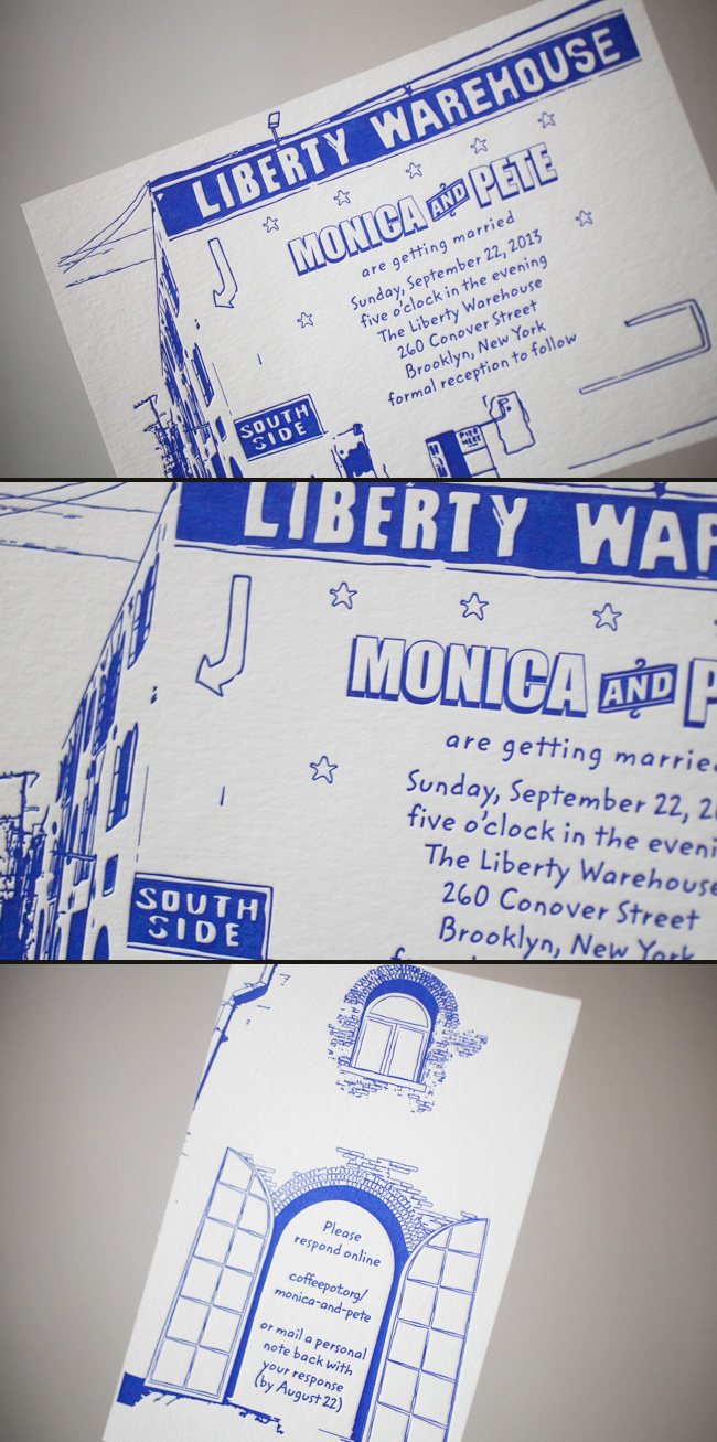 Blue Letterpress Wedding Invitations printed by Smock Smock's azure ink is perfect if you like blue letterpress wedding invitations