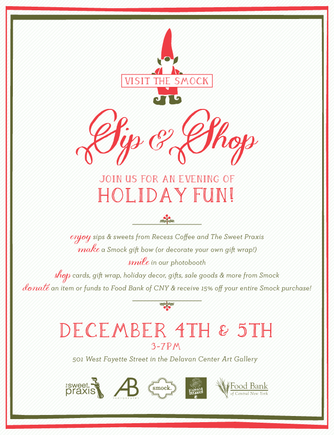 Smock's 2nd annual sip & shop will collection donations for Food Bank of CNY