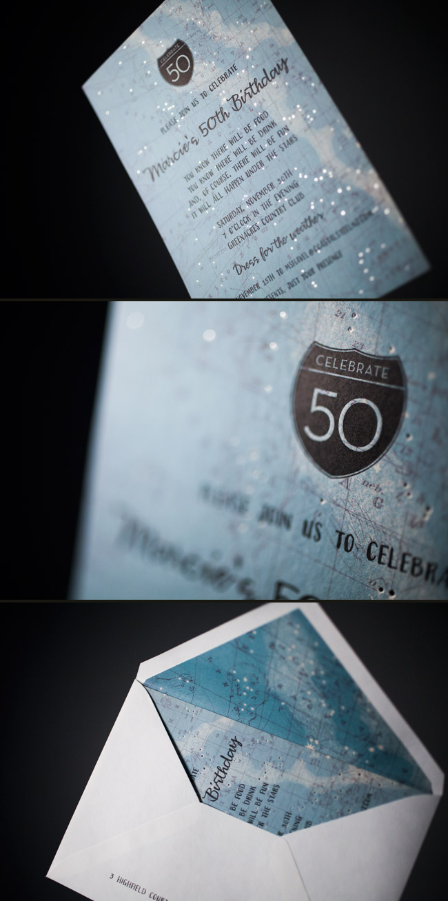 50th constellation birthday party invitations Smock's Cimarron design is perfect invitation for a 50th birthday party