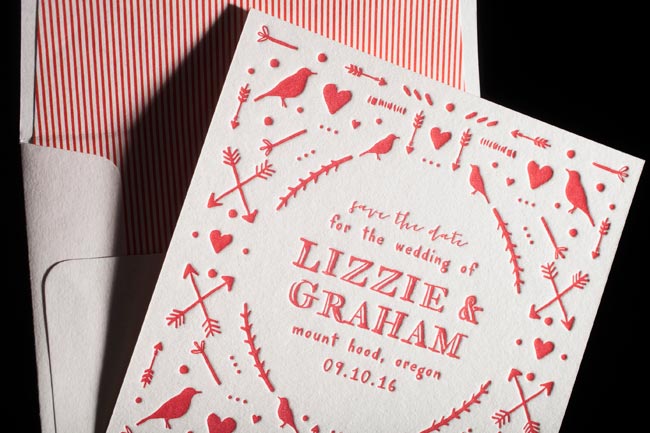 Cimarron letterpress save the dates + lined envelopes from Smock