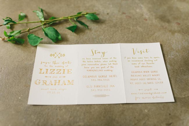 Foil stamped tri-fold save the date Cimarron foil stamped, tri-fold save the dates by Smock | Photography by Kate Ignatowski