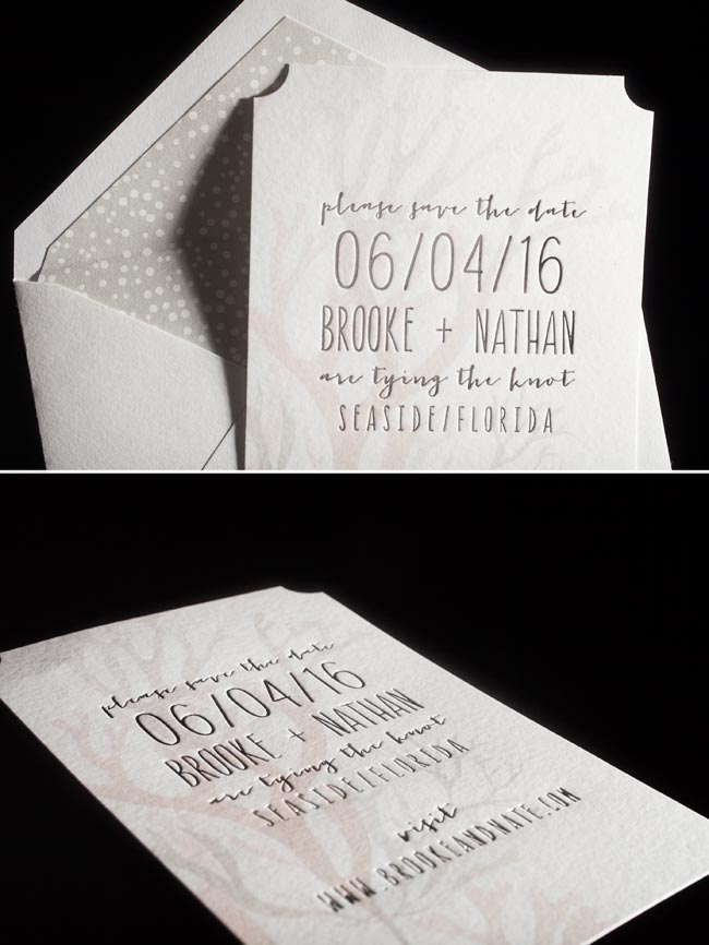 Midi digitally printed + foil stamped save the dates + lined envelopes from Smock