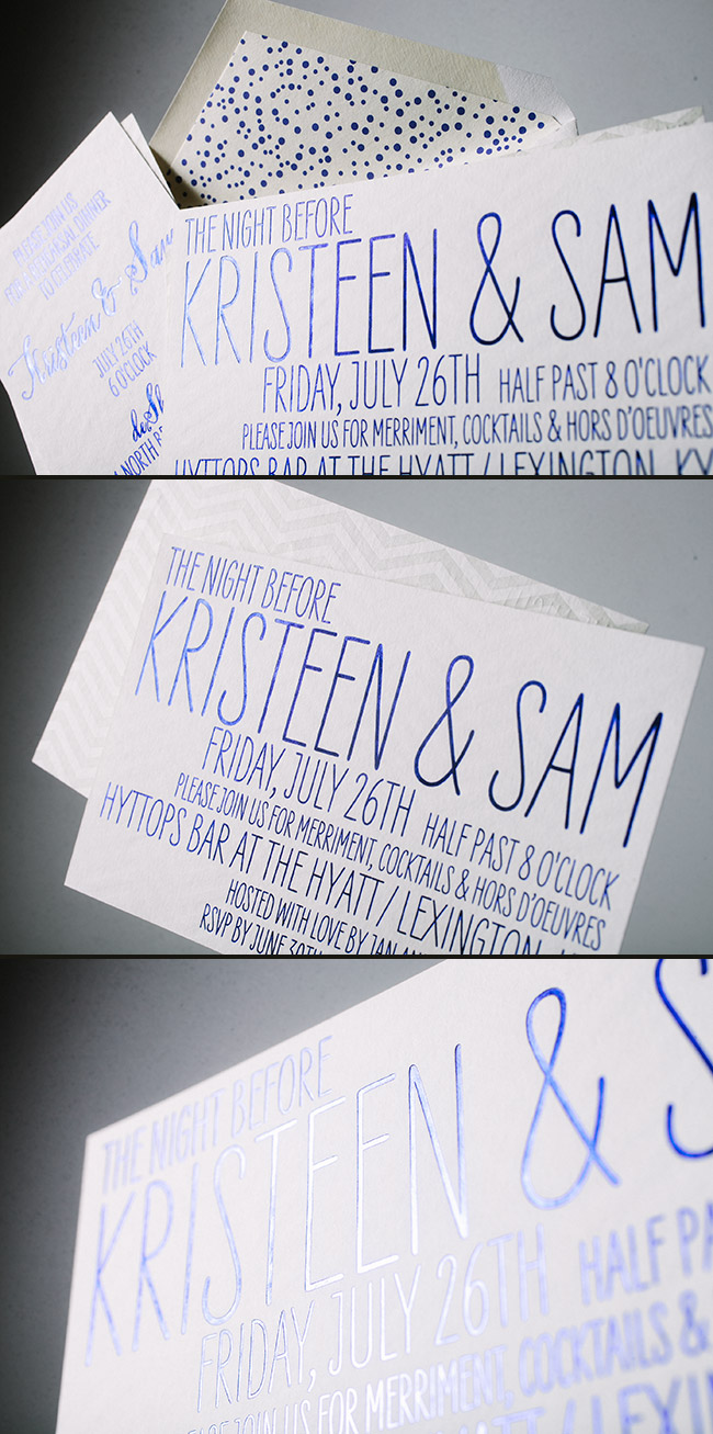 Rehearsal dinner invitations from Smock Indigo shine foil stamped rehearsal dinner invitations from Smock