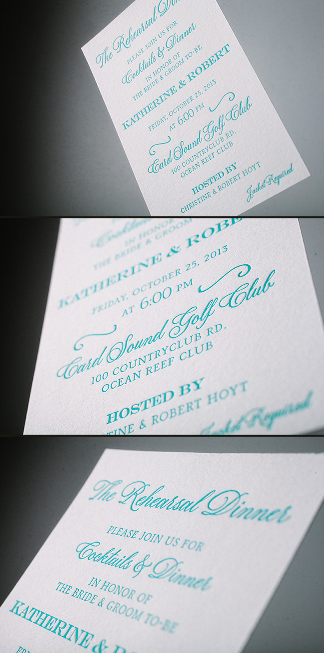 Simple letterpress rehearsal dinner invitations