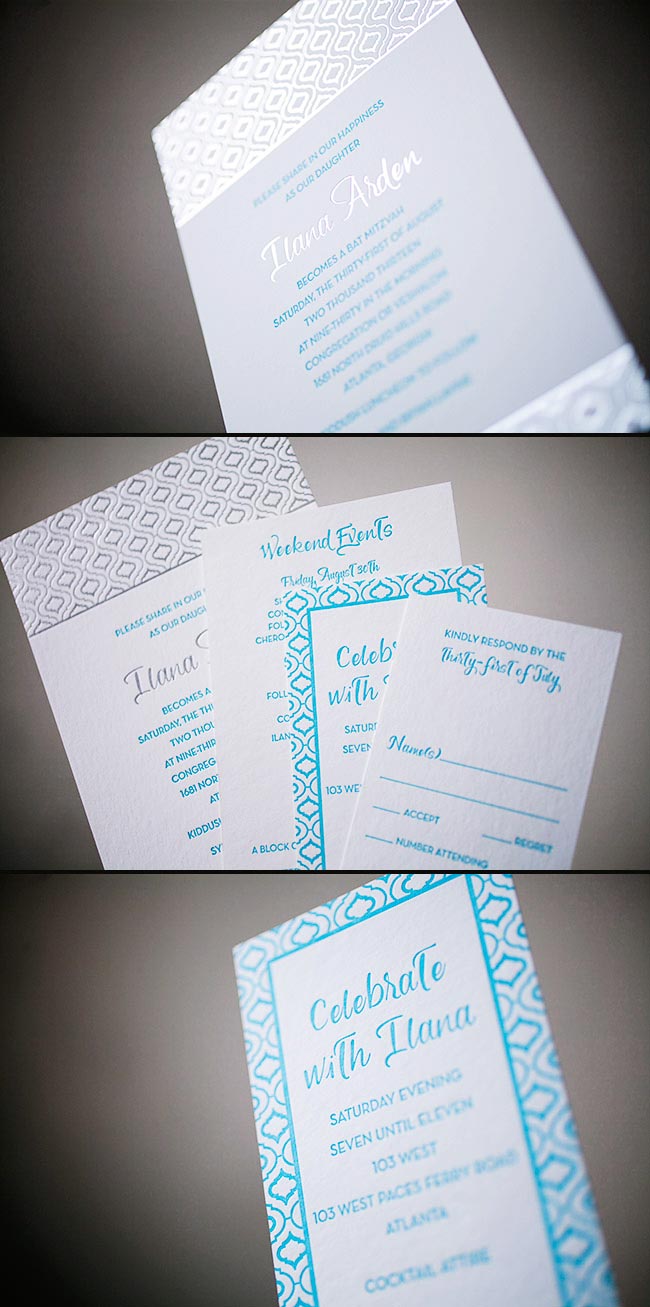 Custom Bat Mitzvah invitations from Smock Custom letterpress & foil stamped Bat Mitzvah invitations from Smock