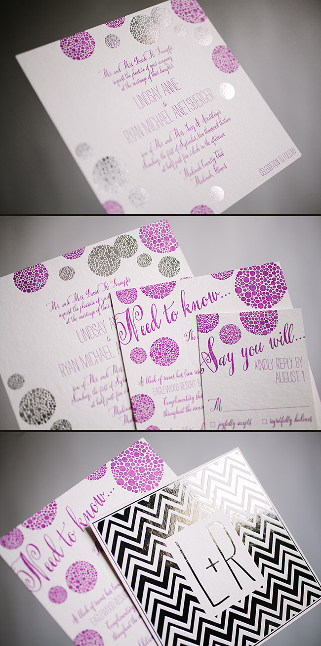 Custom orchid letterpress wedding invitations from Smock Odin letterpress + foil stamped wedding invitations