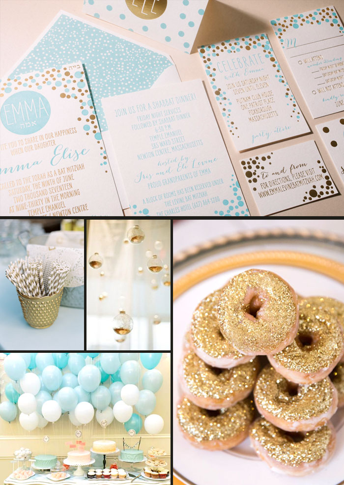Dots Bat Mitzvah party inspiration + letterpress and foil stamped invitations from Smock