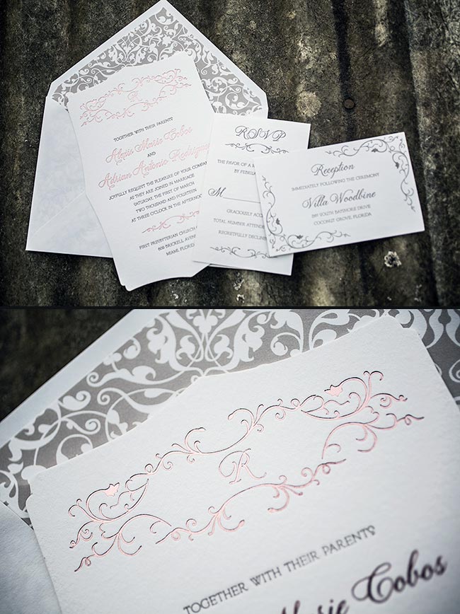 Elegant rose gold wedding invitations from Smock