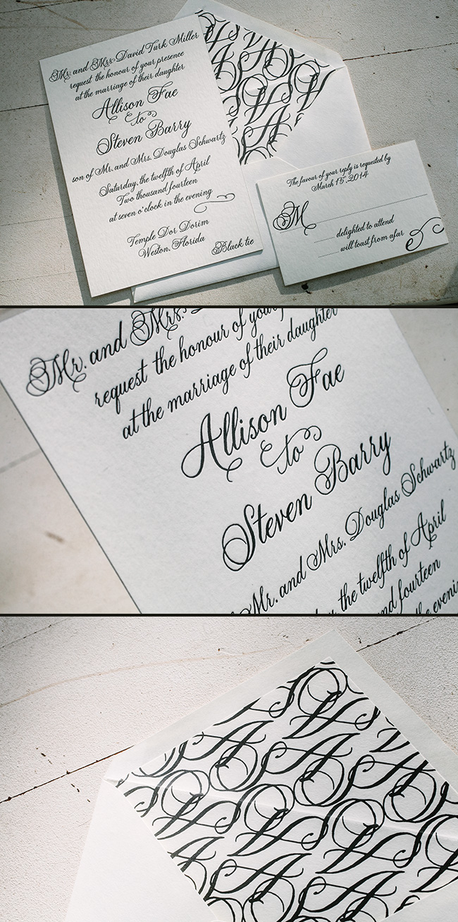 Classic black & white Fitzroy letterpress invitations from Smock