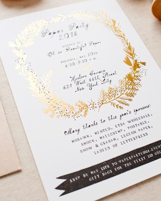 2014 Paper Party Invitations - designed by Mr. Boddington's studio, printed by Smock on Mohawk paper for Oh So Beautiful Paper