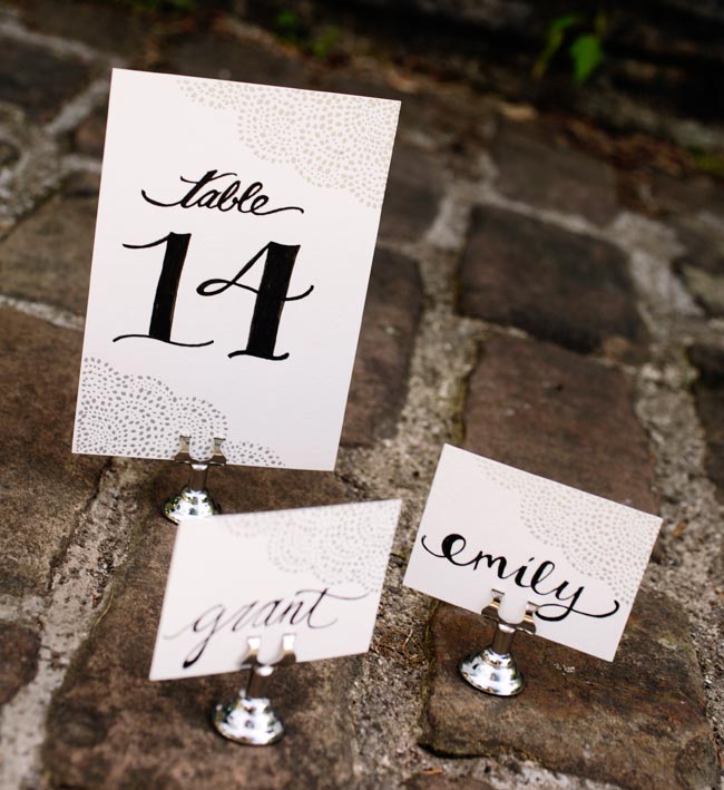 Rainier silver foil stamped table cards + escort cards from Smock