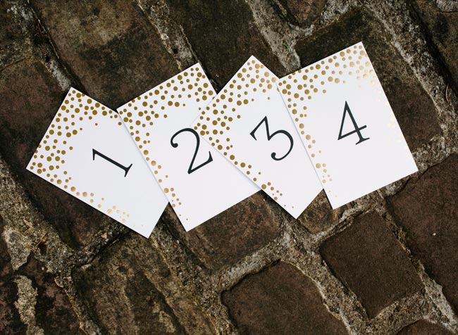 Gold foil Dots numbered table cards from Smock